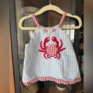 Zucchini Crab dress smock appliqué embroidered beach summer gingham baby girl